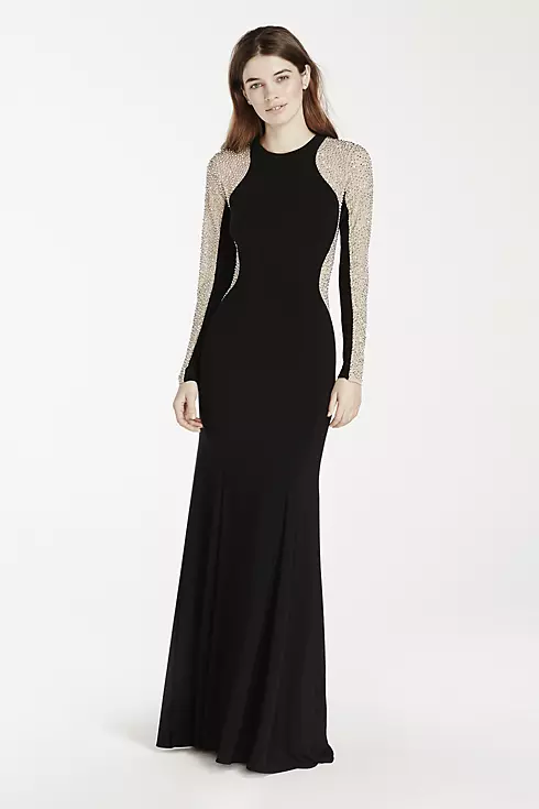 Jersey Dress with Illusion Beaded Sleeves Image 1