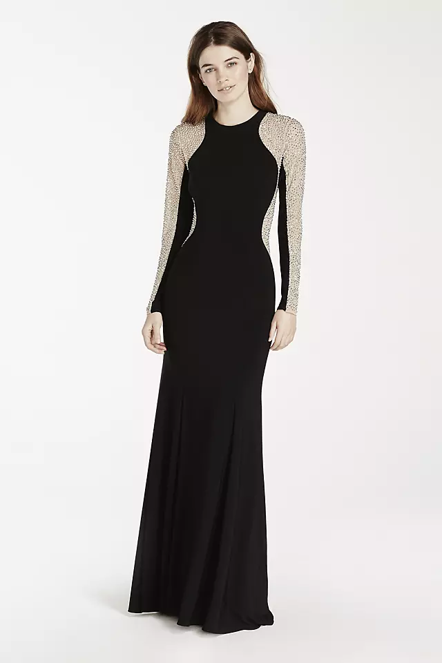 Jersey Dress with Illusion Beaded Sleeves Image