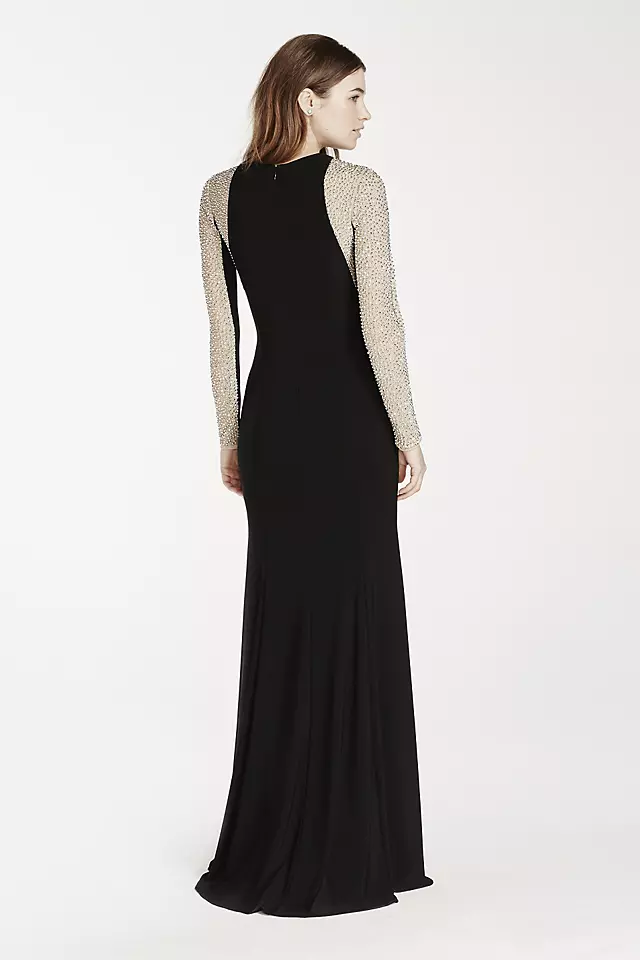 Jersey Dress with Illusion Beaded Sleeves Image 2