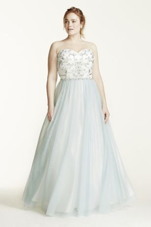 Heavily Encrusted Bodice Two Tone Tulle Dress | David's Bridal
