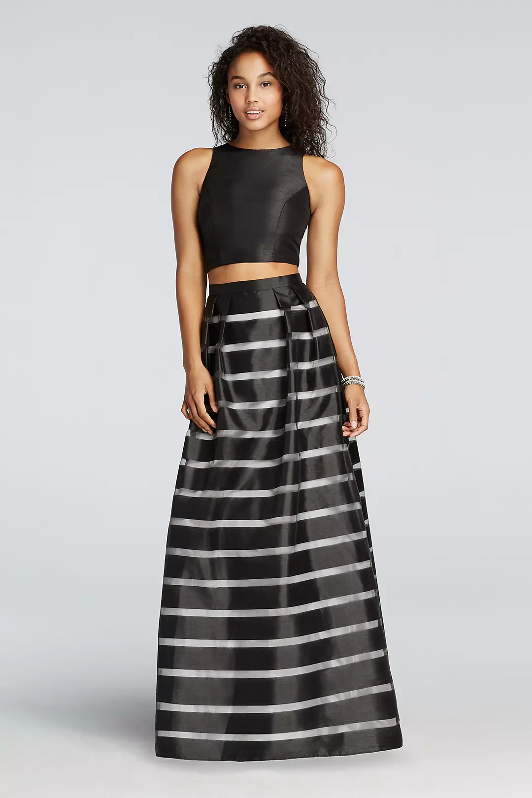 Two Piece Prom Crop Top with Striped Satin Skirt Image