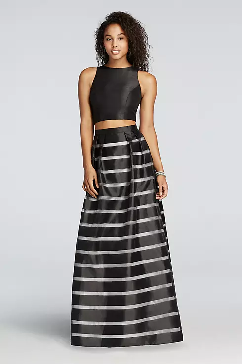 Two Piece Prom Crop Top with Striped Satin Skirt Image 1