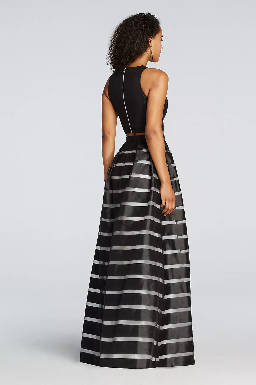 Two Piece Prom Crop Top with Striped Satin Skirt Image 2