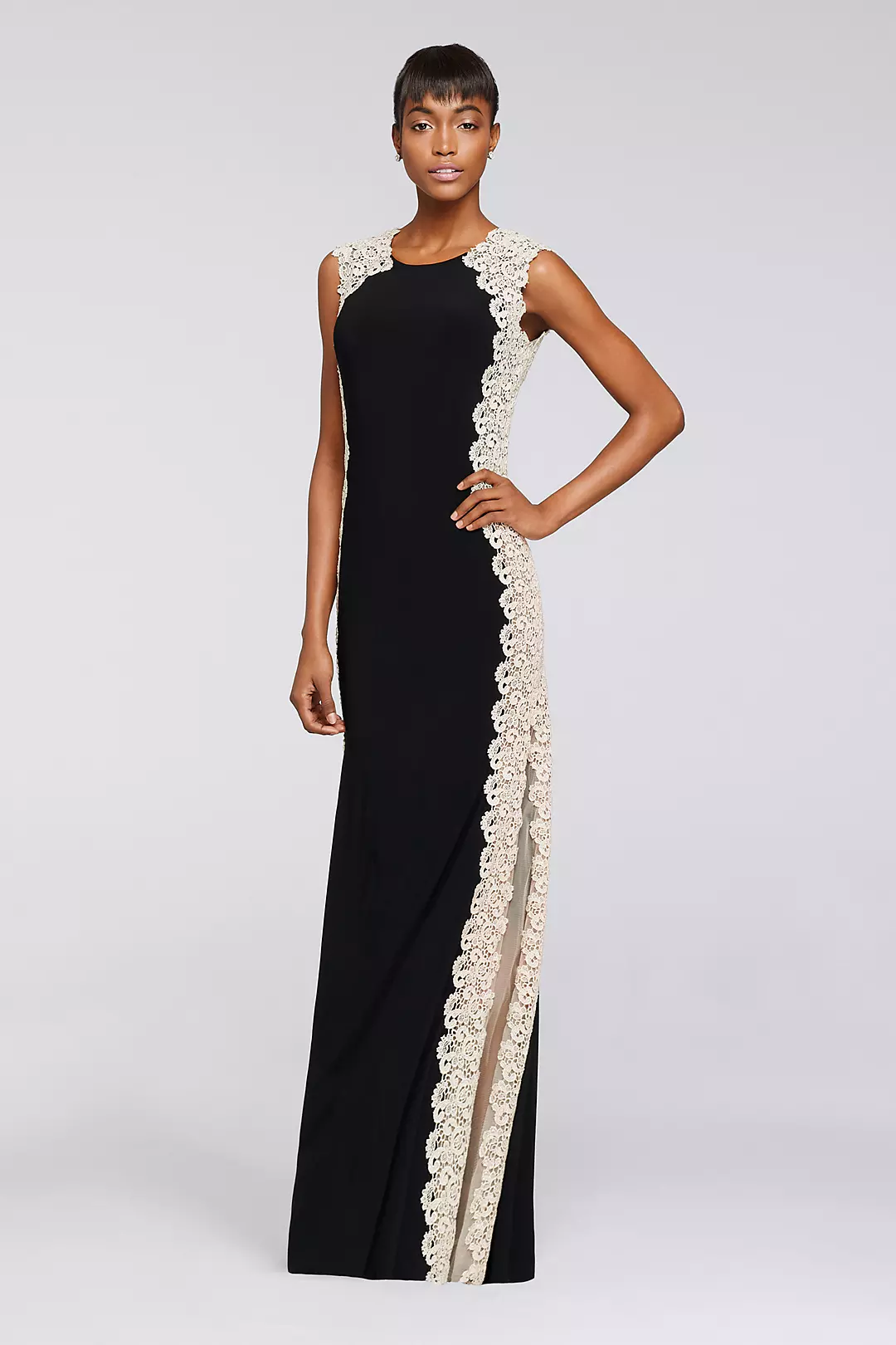 Long Jersey Dress with Glitter Chemical Lace  Image