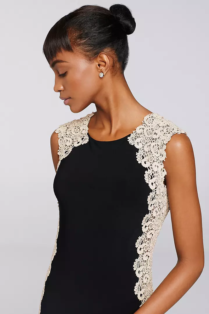 Long Jersey Dress with Glitter Chemical Lace | David's Bridal Long Jersey Dress with Glitter Chemical Lace | David's Bridal