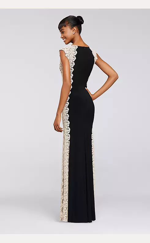 Long Jersey Dress with Glitter Chemical Lace  Image 2