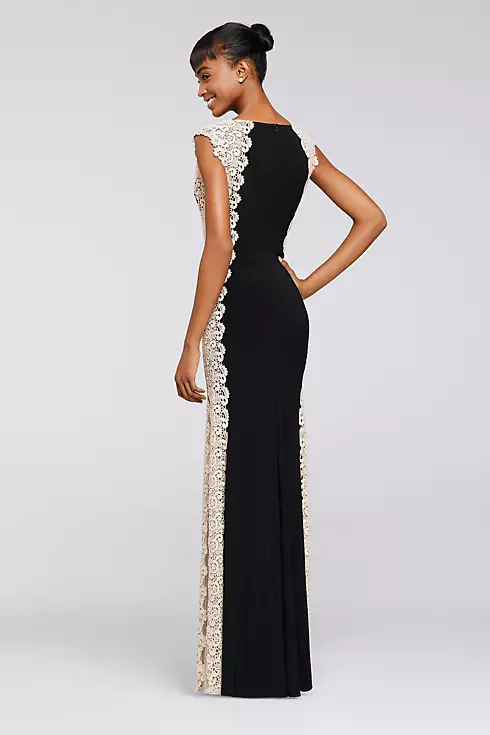 Long Jersey Dress with Glitter Chemical Lace  Image 2