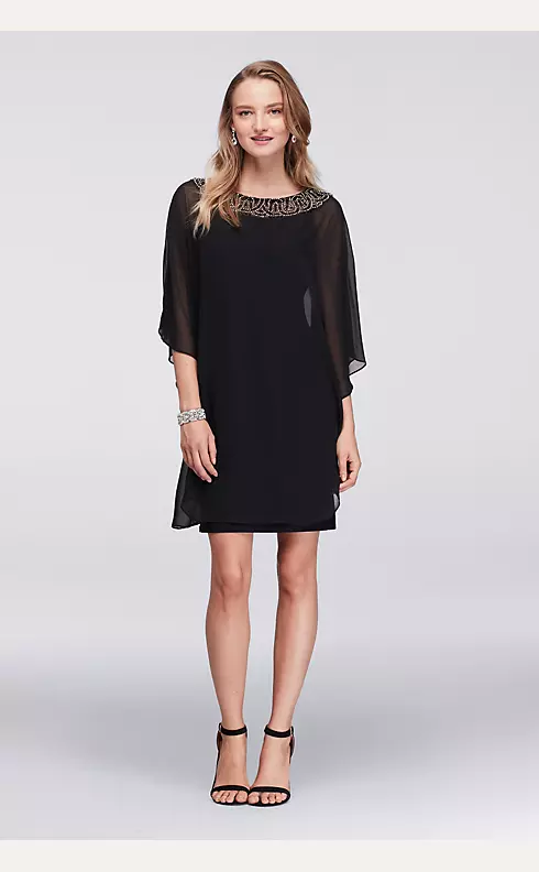 Chiffon Capelet Cocktail Dress with Beaded Neck Image 1