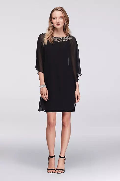 Chiffon Capelet Cocktail Dress with Beaded Neck Image 1
