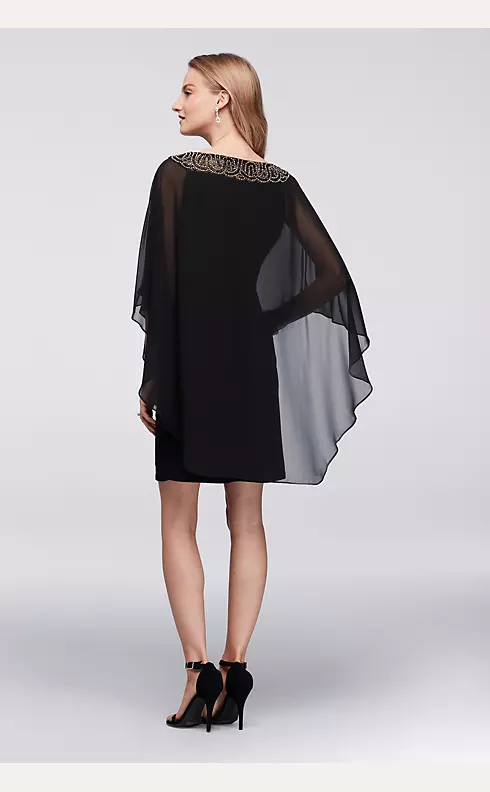 Chiffon Capelet Cocktail Dress with Beaded Neck Image 2