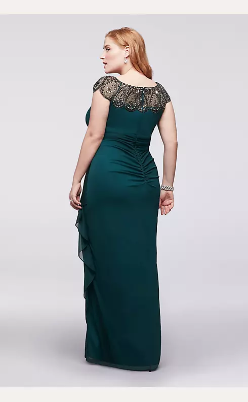 Long Cap Sleeve Party Dress With Beaded Neckline Image 2