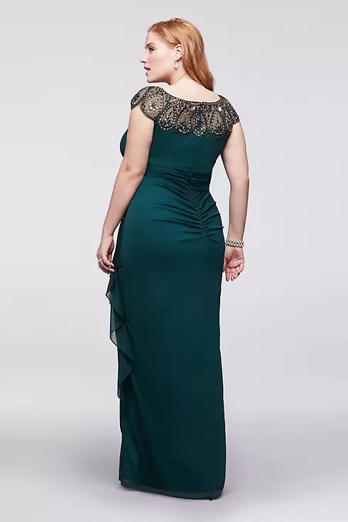Long Cap Sleeve Party Dress With Beaded Neckline Image 2
