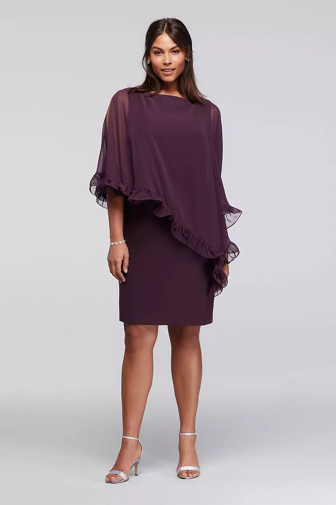 Knee Length Dress with Ruffled Capelet Image