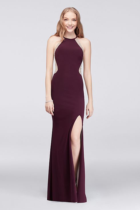 Illusion Cutaway Jersey Gown with Caviar Beading  Image 1