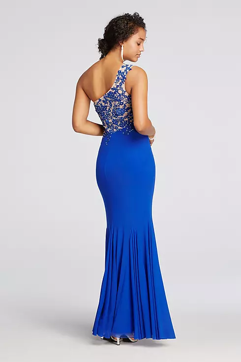 One Shoulder Jersey Beaded Illusion Prom Dress Image 2