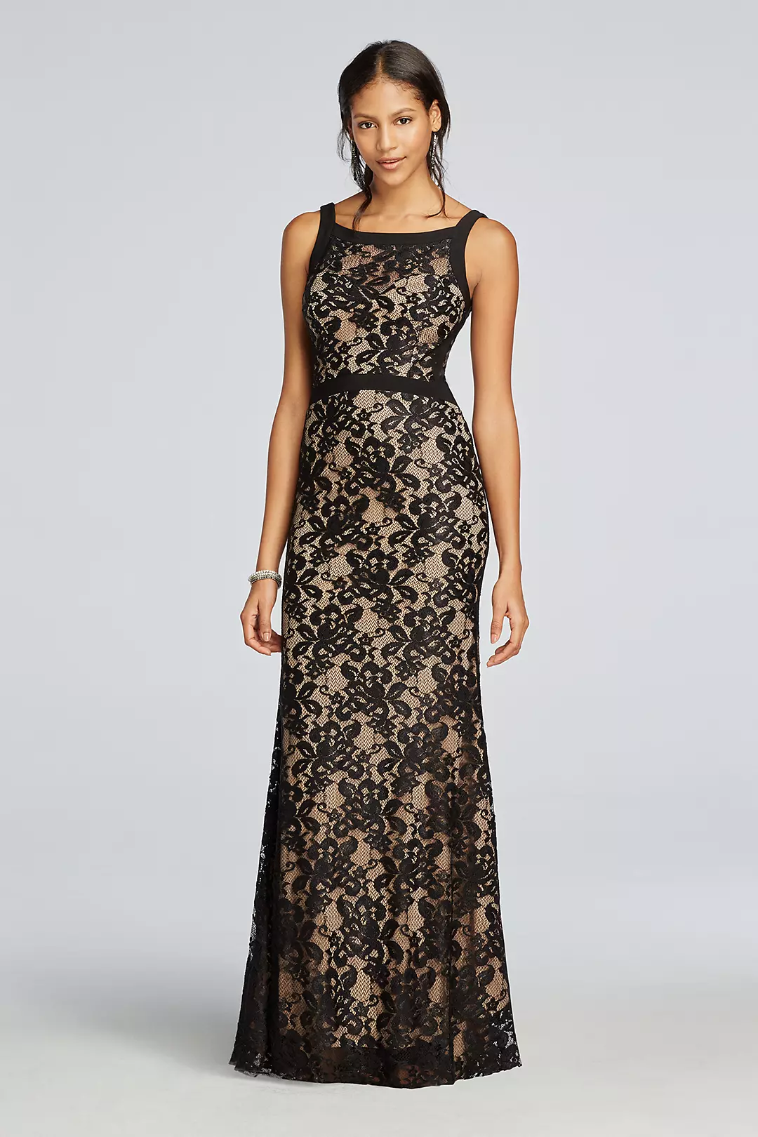 Long Sleeveless All Over Illusion Lace Dress   Image