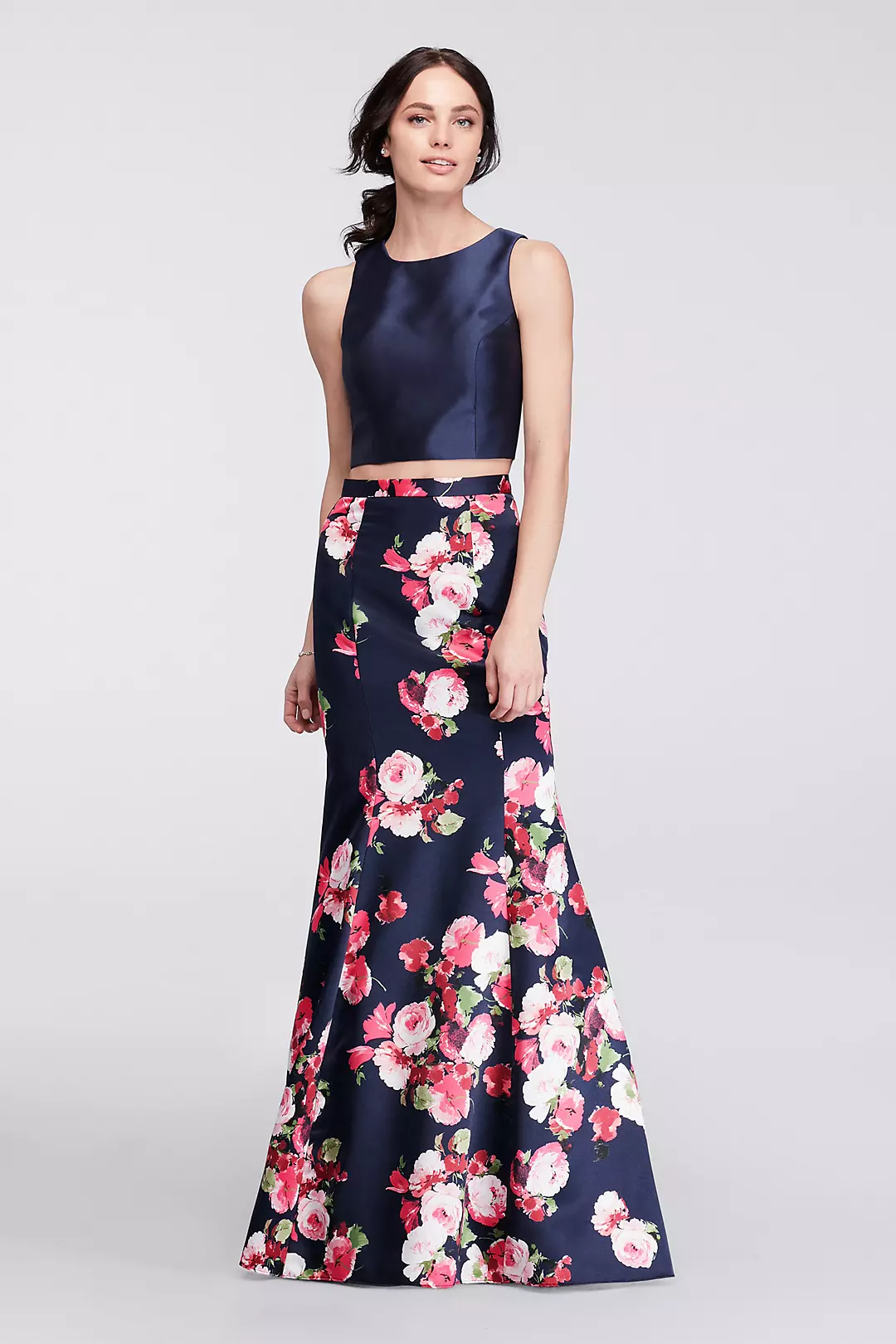 Two-Piece Mermaid Gown with Floral Satin Skirt Image