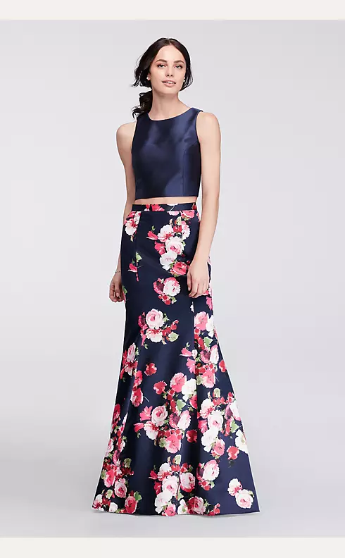 Two-Piece Mermaid Gown with Floral Satin Skirt Image 1