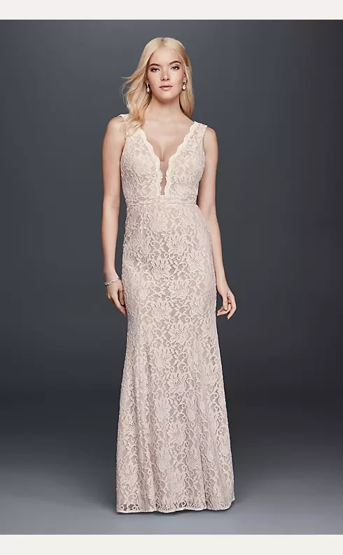 Lace Sheath Wedding Dress with Plunging V-Neckline Image 1