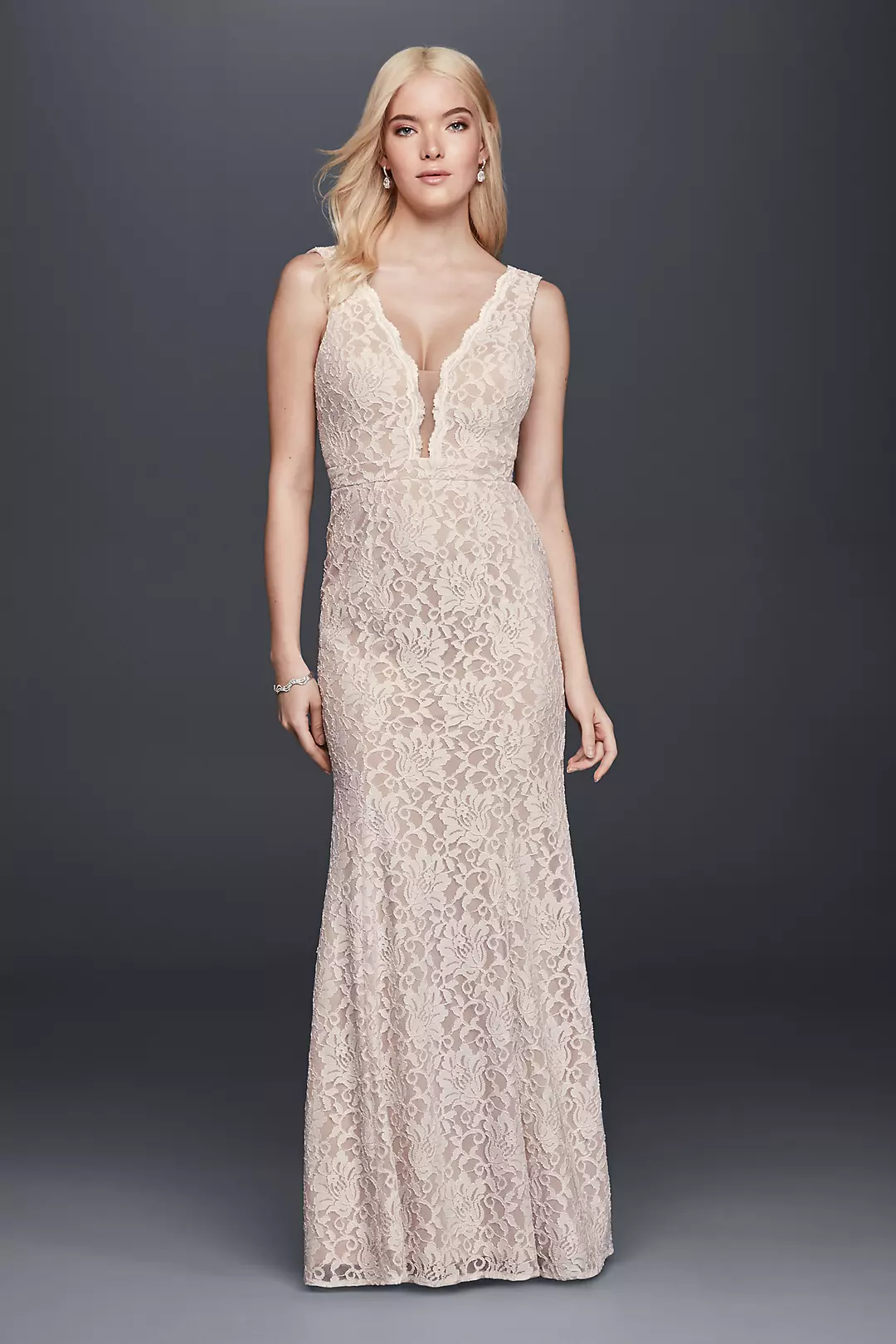 Lace Sheath Wedding Dress with Plunging V-Neckline Image