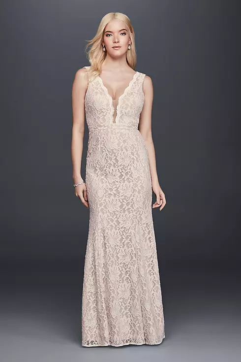 Lace Sheath Wedding Dress with Plunging V-Neckline Image 1