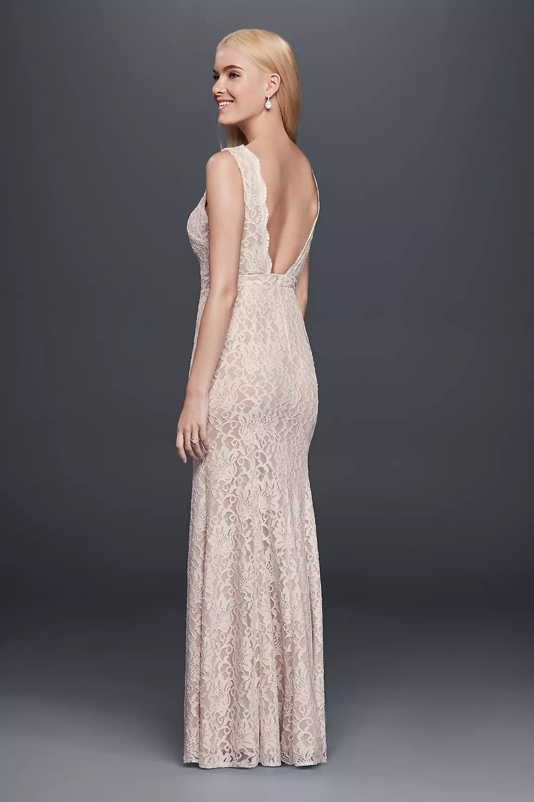 Lace Sheath Wedding Dress with Plunging V-Neckline Image 2