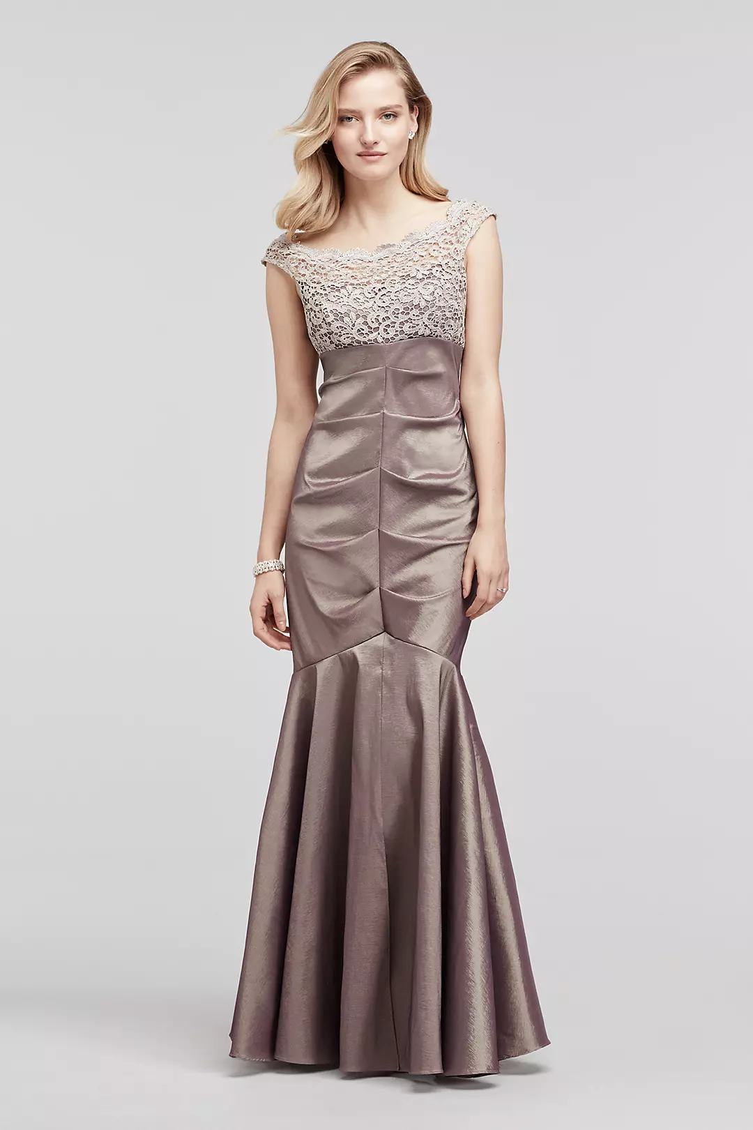Cap Sleeve Taffeta Dress with Glitter Lace Bodice Image