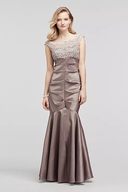 Cap Sleeve Taffeta Dress with Glitter Lace Bodice Image 1