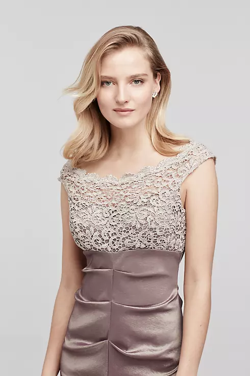 Cap Sleeve Taffeta Dress with Glitter Lace Bodice Image 3