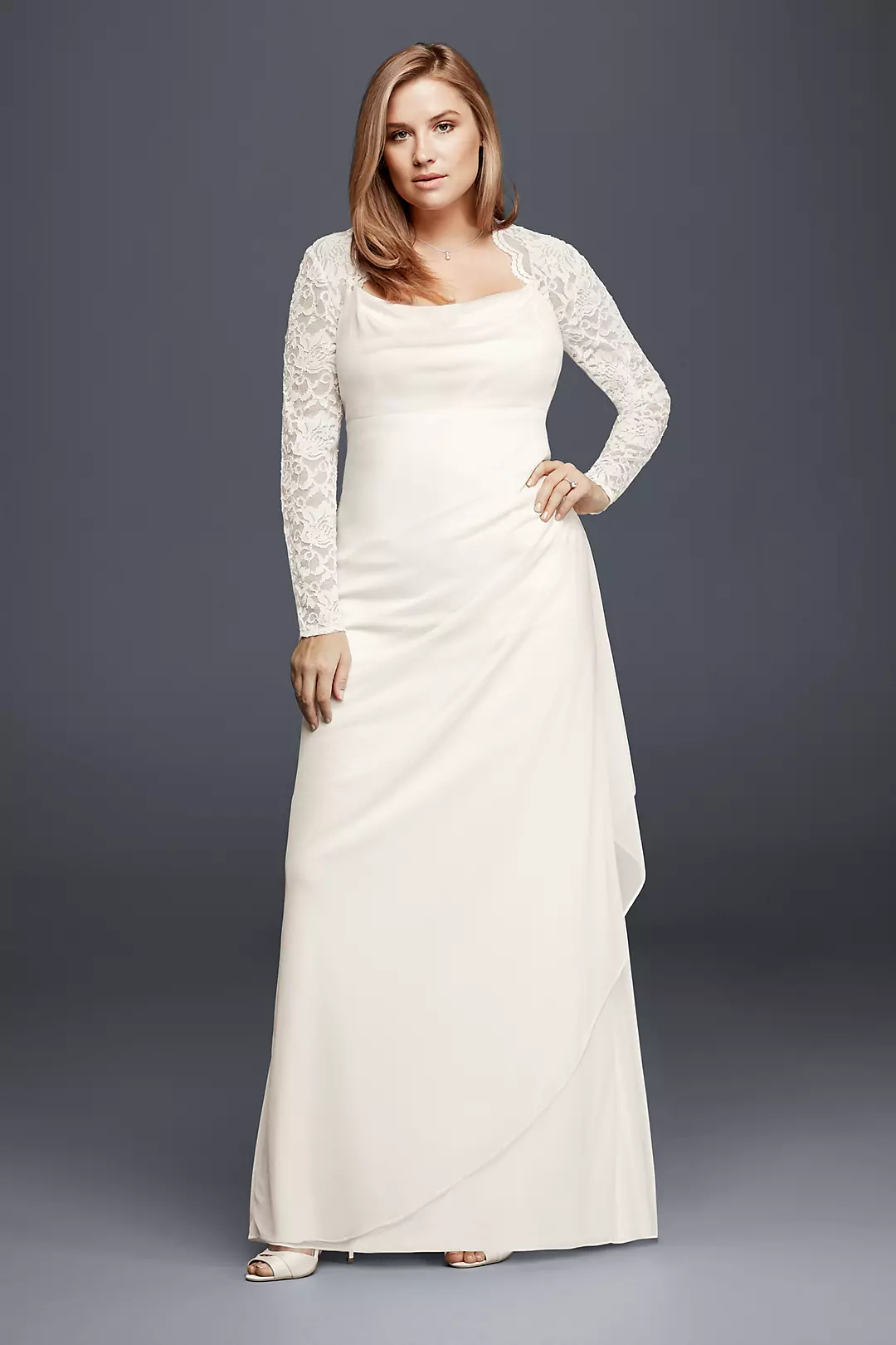 Lace Cap Sleeve Long Mesh Wedding Dress Image