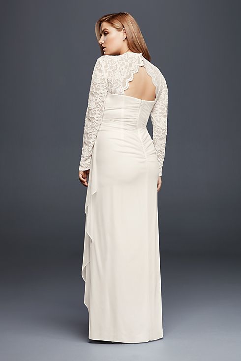 Lace Cap Sleeve Long Mesh Wedding Dress Image 2