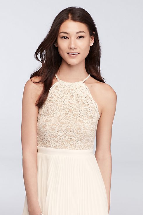 Short Lace Halter Dress with Pleated Skirt Image 3