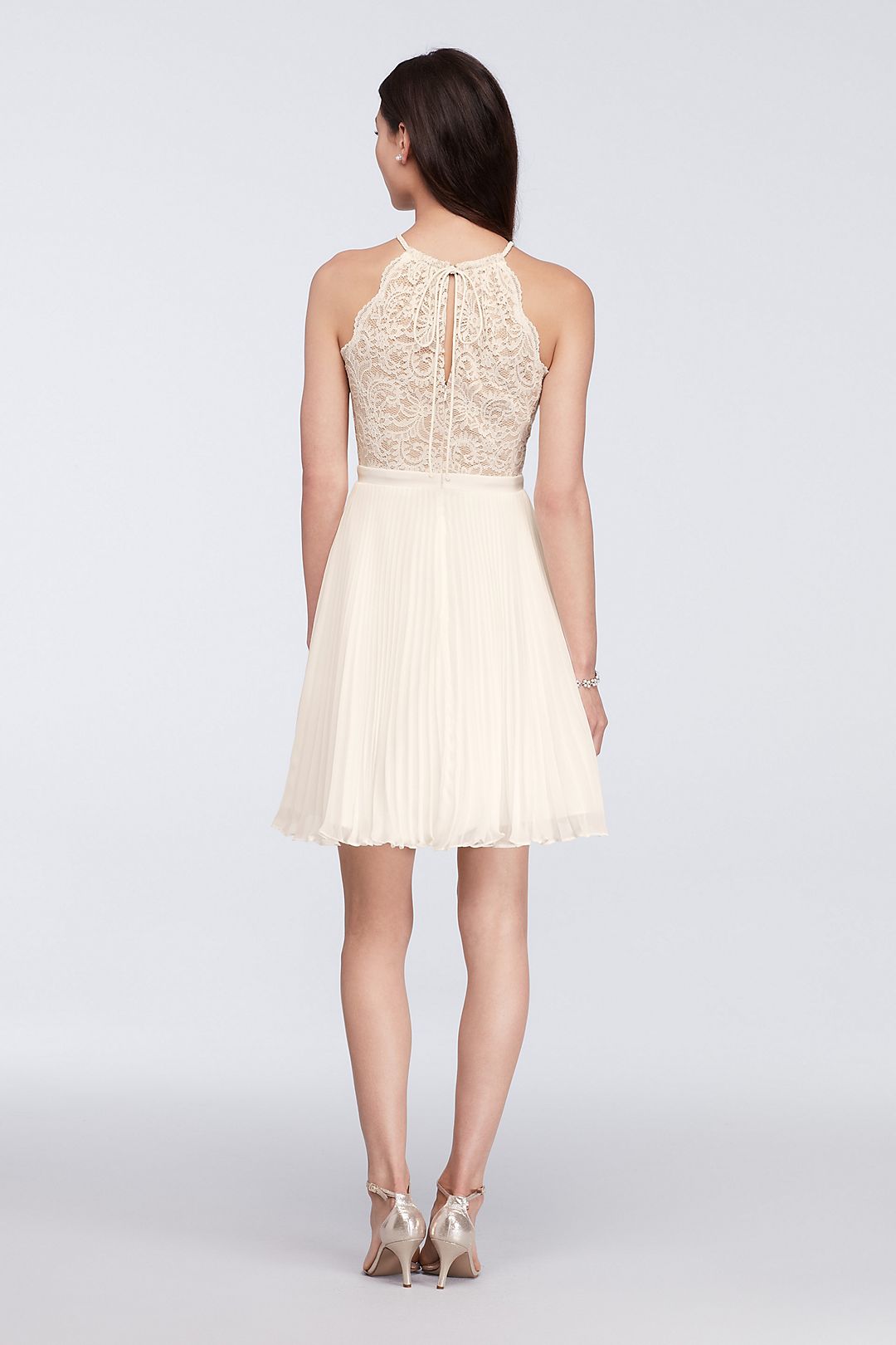 Short Lace Halter Dress with Pleated Skirt Image 2