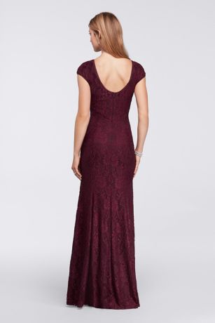 ワンピース Back Lace-Up Cotton Long Dress S Long Cap-Sleeve Lace Dress with Low Back | David's Bridal