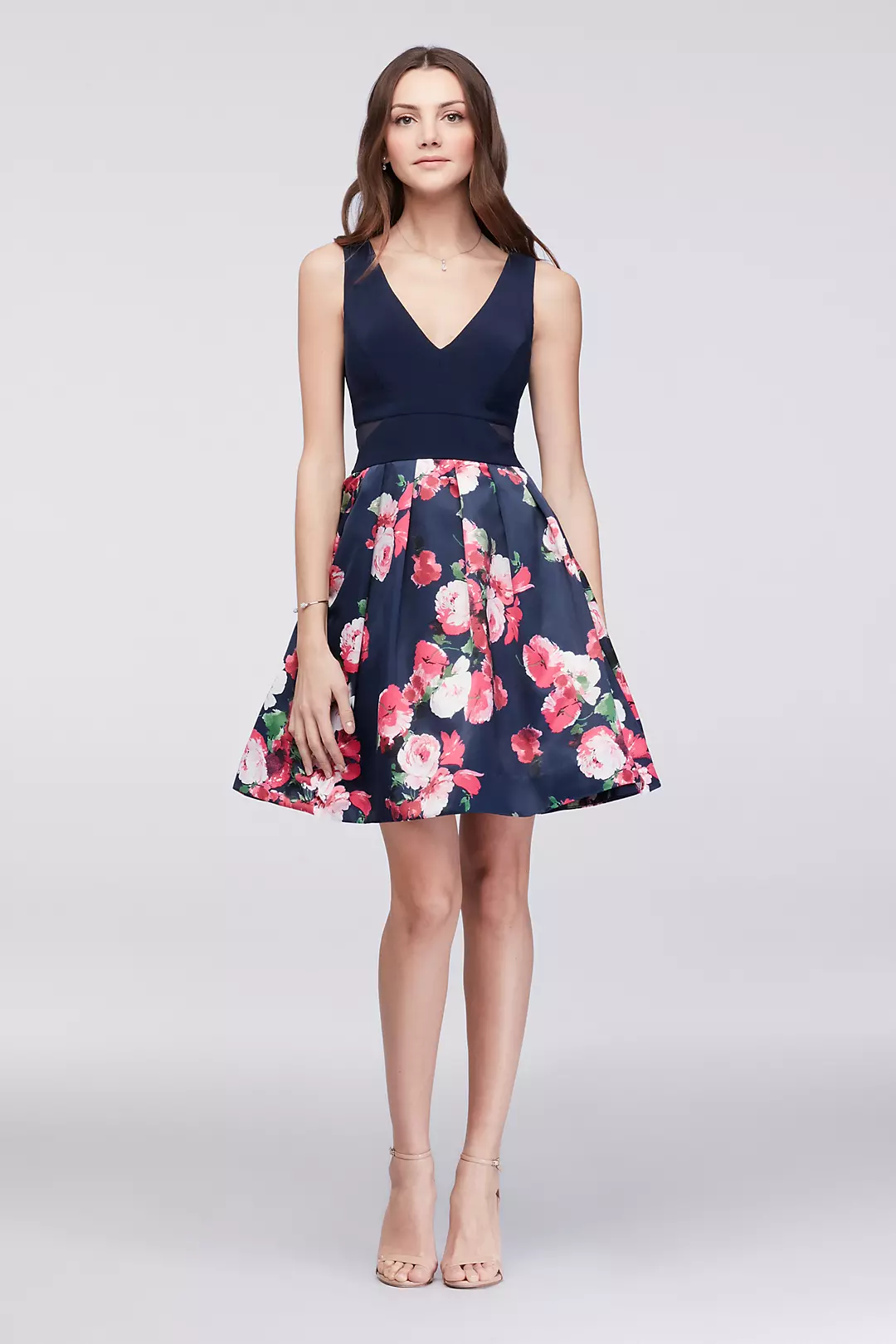 Floral Taffeta Cocktail Dress with Side Cutouts Image
