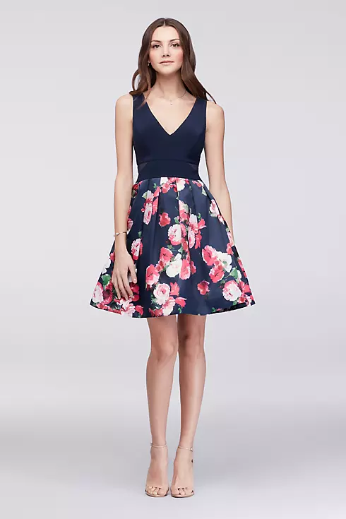 Floral Taffeta Cocktail Dress with Side Cutouts Image 1