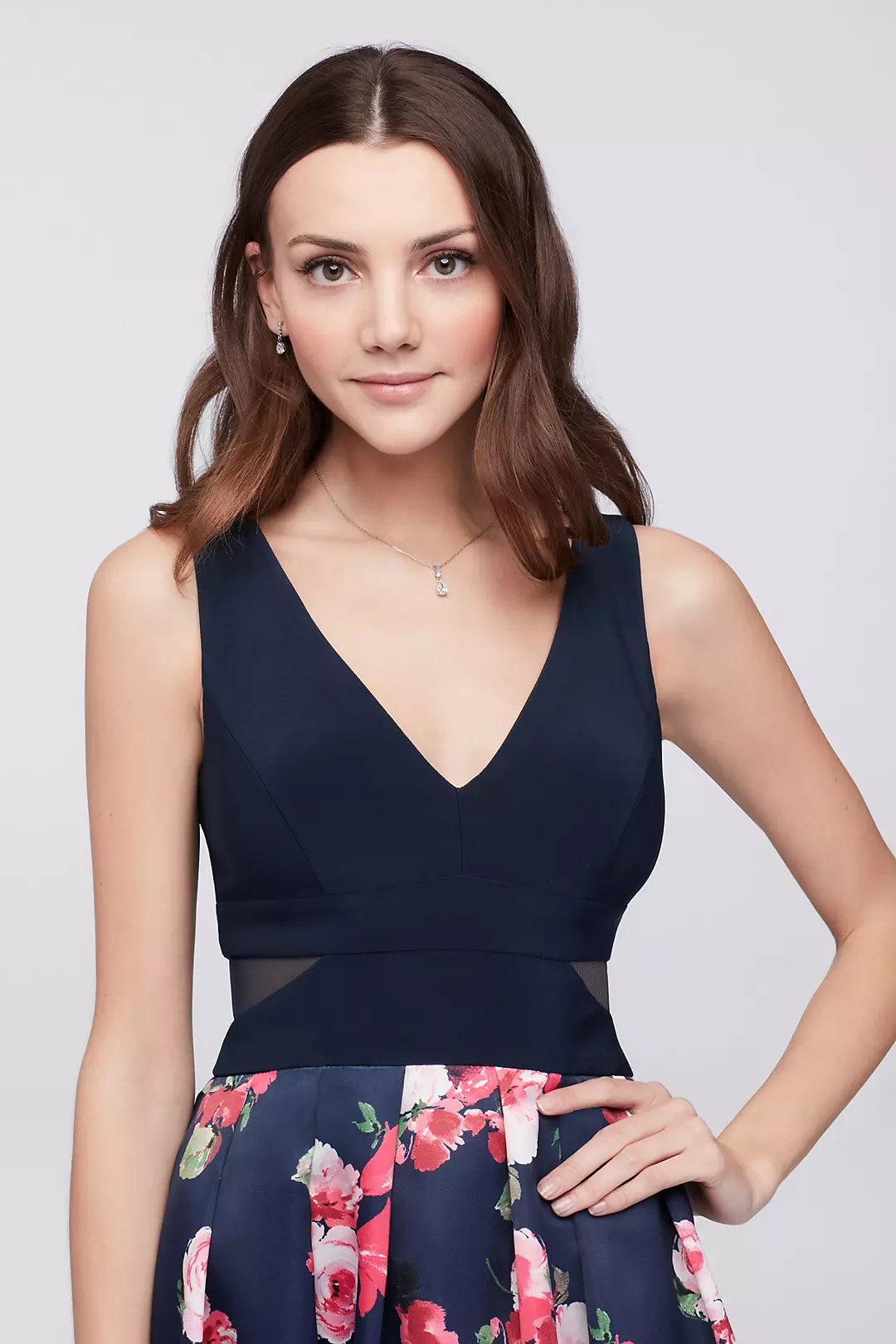 Floral Taffeta Cocktail Dress with Side Cutouts Image 3