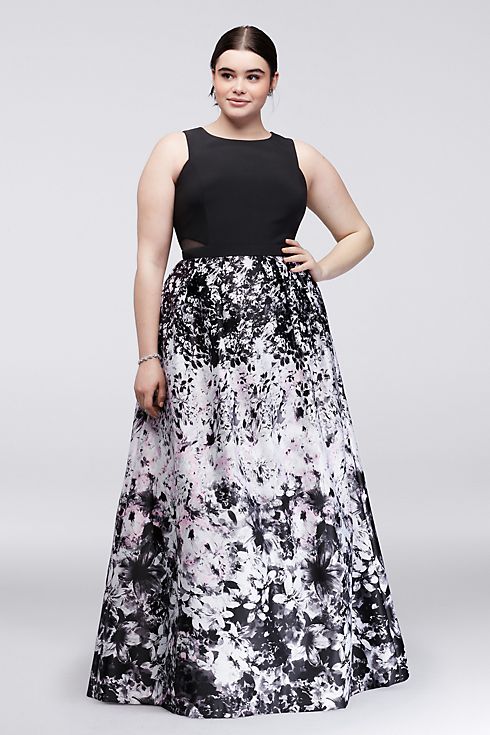 Printed Satin Ball Gown with Illusion Sides Image