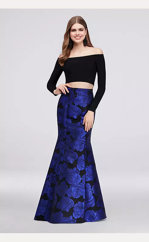 Long-Sleeve Crop Top Jacquard Mermaid Skirt Set Image 1