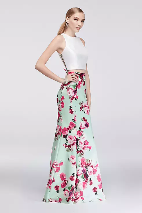 Laced-Side Top and Floral Skirt Two-Piece Dress Image 1
