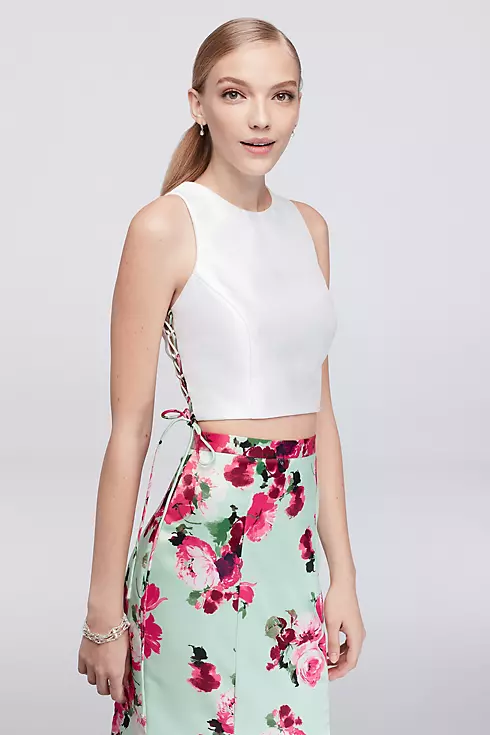 Laced-Side Top and Floral Skirt Two-Piece Dress Image 3