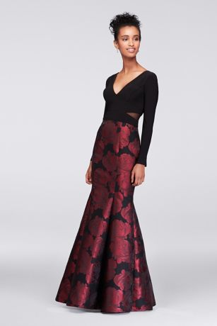 Long Sleeve Jersey and Brocade Mermaid Gown | David's Bridal