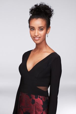 Long Sleeve Jersey and Brocade Mermaid Gown | David's Bridal