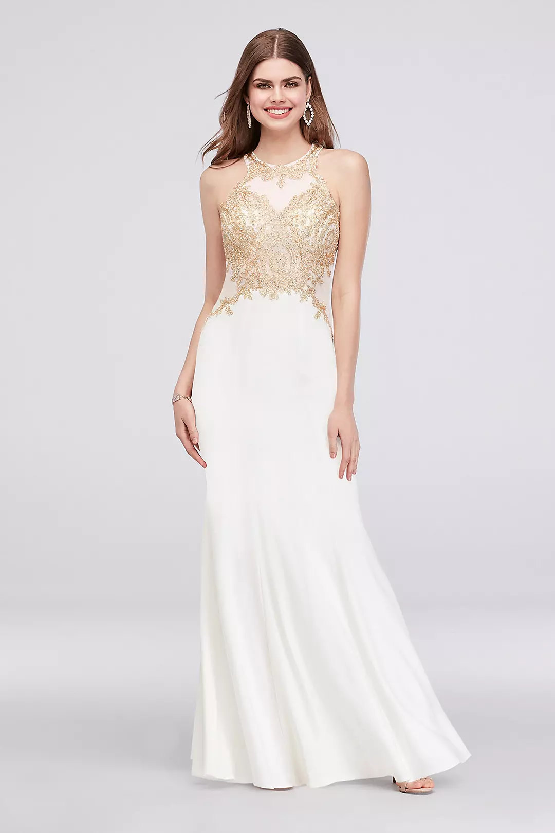 High-Neck Mermaid Gown with Embroidered Bodice Image