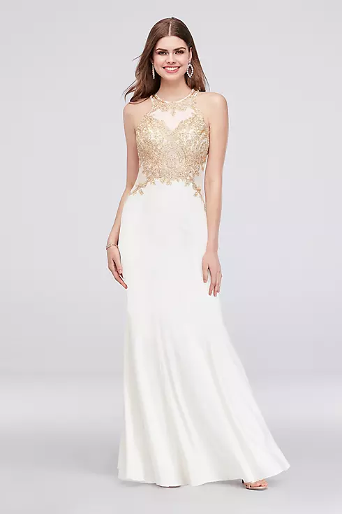 High-Neck Mermaid Gown with Embroidered Bodice Image 1