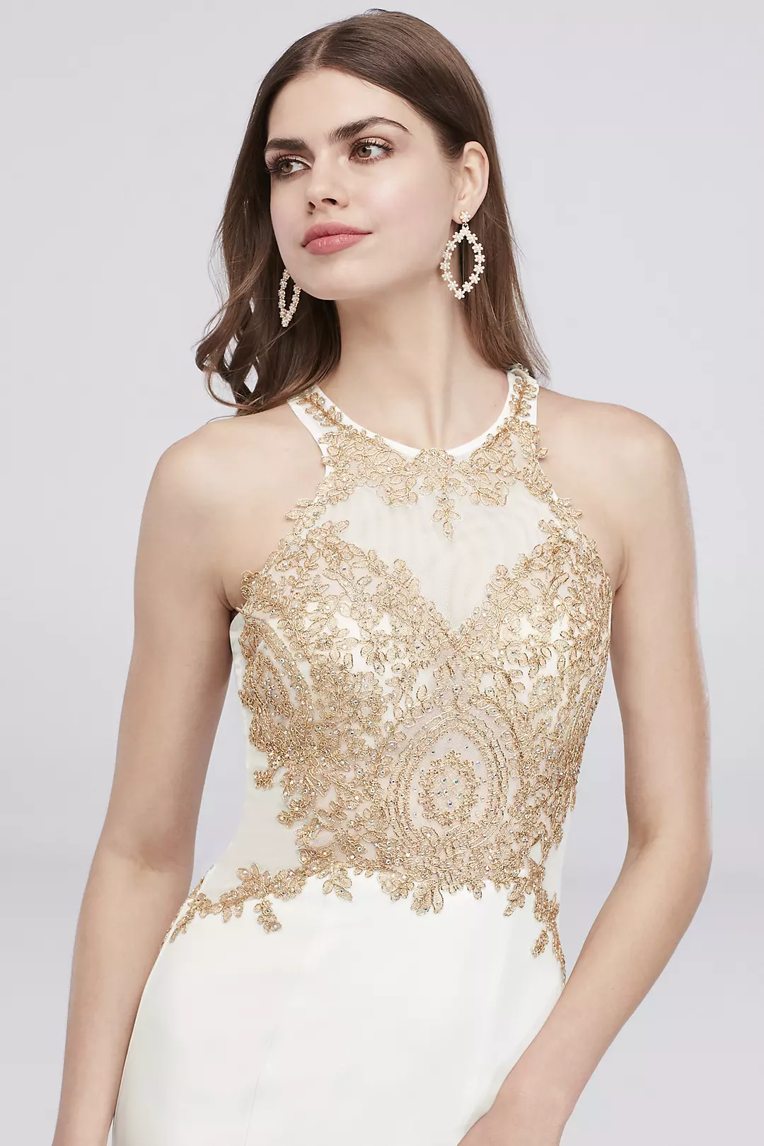 High-Neck Mermaid Gown with Embroidered Bodice Image 3