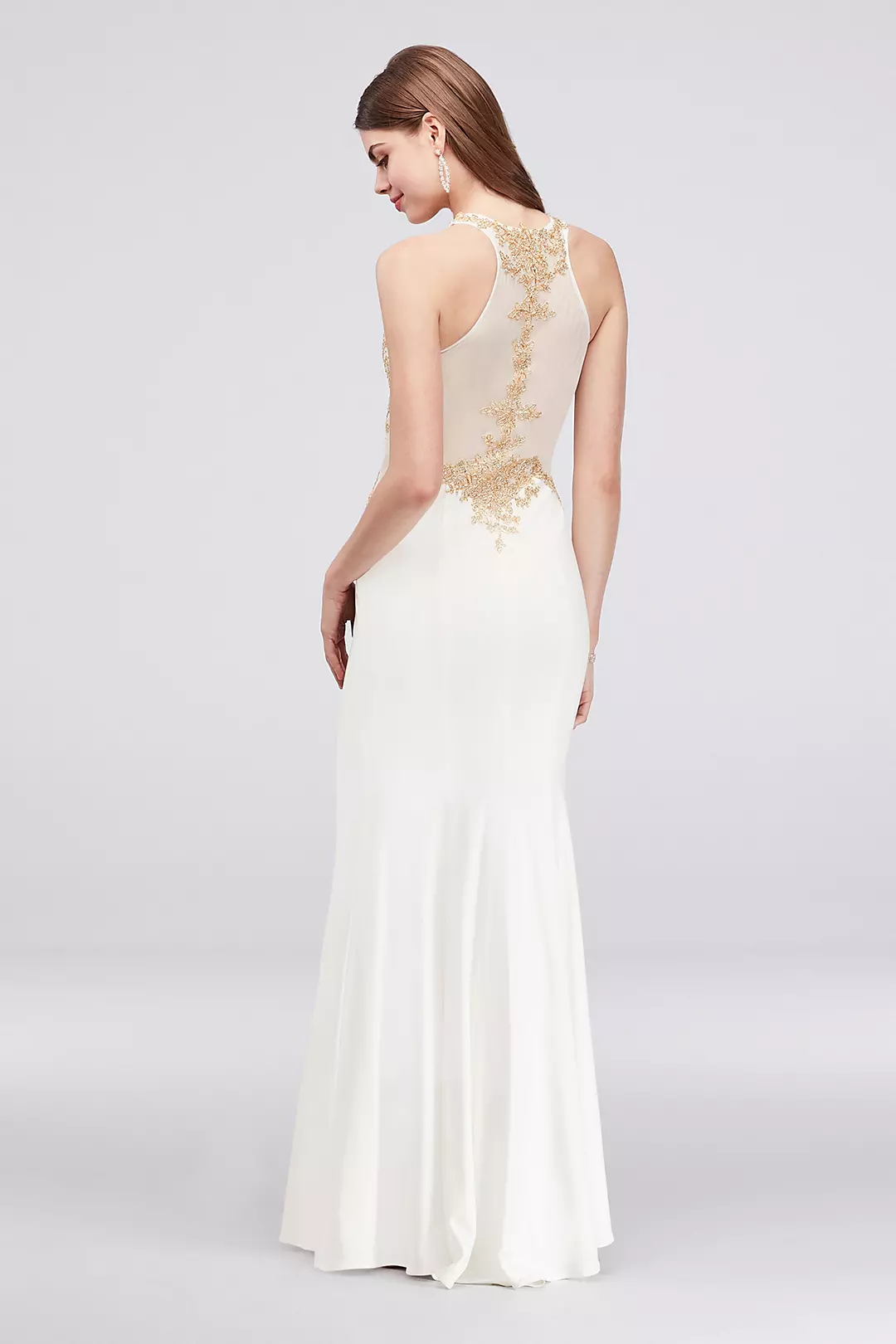 High-Neck Mermaid Gown with Embroidered Bodice Image 2