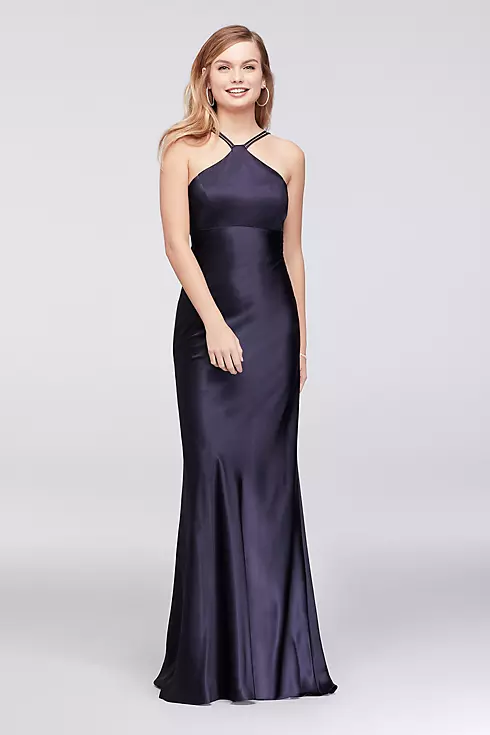 Charmeuse Halter Sheath Gown with Lace-Up Back Image 1