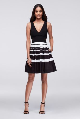 black and white striped cocktail dress