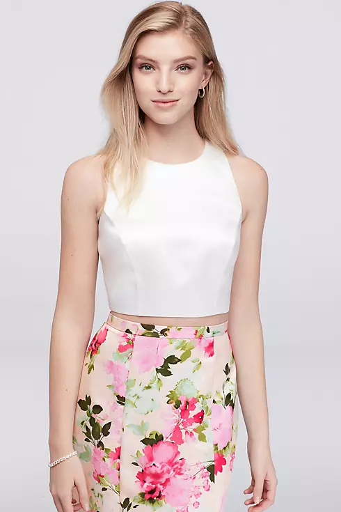 Solid Crop Top and Floral Mermaid Skirt Set  Image 3
